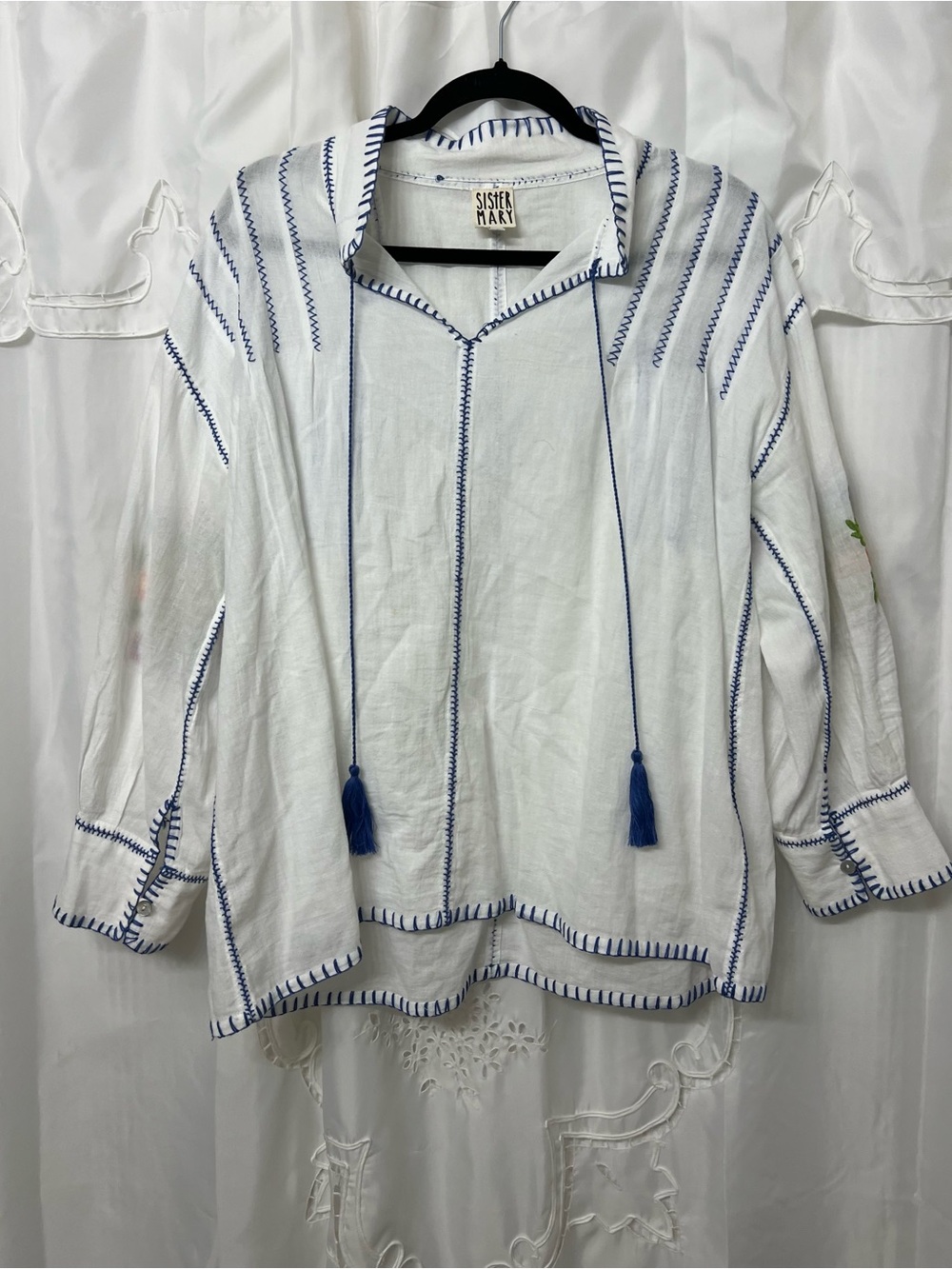 Sister Mary Ivy Jane Embroidered Cotton Boho Tunic Blouse M